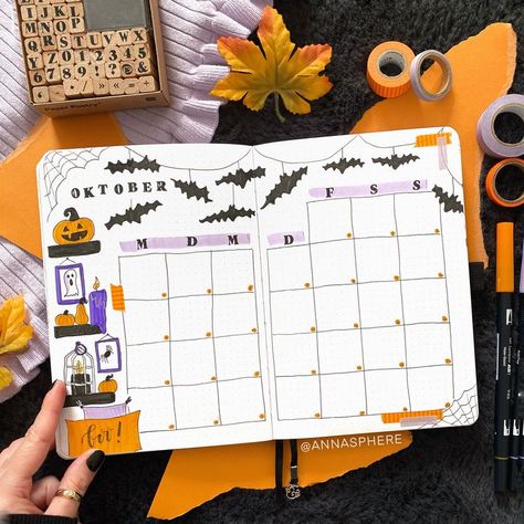 October Bujo Calendar, October Calender Ideas, Aesthetic October Calendar, October Monthly Spread, October Dot Journal Ideas, October Bullet Journal Calendar, Bujo October, Halloween Calendar Ideas, October Calendar Ideas