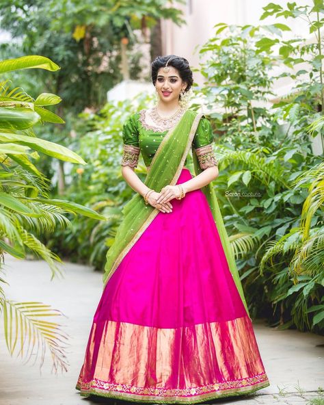 Traditional Half Saree Designs, Silk Half Saree, Lehenga Saree Design, Half Saree Lehenga, Lehnga Dress, Lehenga Blouse Designs, Long Dress Design, Half Saree Designs, Indian Gowns Dresses