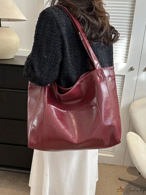 Bird in Bag - Classic Burgundy Single Shoulder Tote Bag: Stylish and Spacious for Women, Ideal Gift for New Year Gift For New Year, Burgundy Bag, Red Leather Bag, Red Tote Bag, Cheap Purses, Fall Bags, Maroon Leather, Laptop Tote, Red Tote