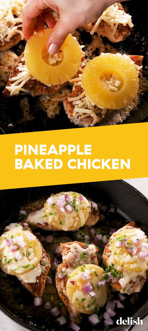 Pineapple Baked Chicken SCREAMS summer. Get the recipe at Delish.com. #recipe #easy #easyrecipes #delish #chicken #pineapple #cheese #dinner #summer #chickenrecipes Pizza Vibes, Pineapple Baked, Pineapple Cheese, Chicken Pineapple, Cheese Dinner, Dinner Summer, Hawaiian Chicken, Pineapple Chicken, Baked Chicken Recipes