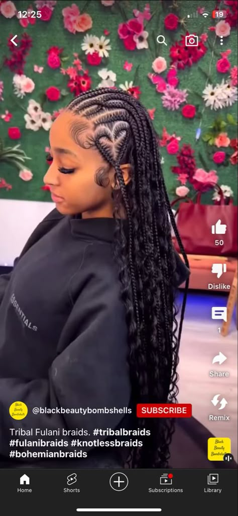 Bohemian Fulani Braids Hairstyles, Fulani Braids With Bohemian Curls, Fulani Braids Inspiration, Vacation Hairstyles For Black Women Braids, Fulani Braids Boho Hairstyles, Fulani Curly Braids, Boho Fulani Braids With Curls, Bahamas Hairstyles, Bohemian Cornrows Braids