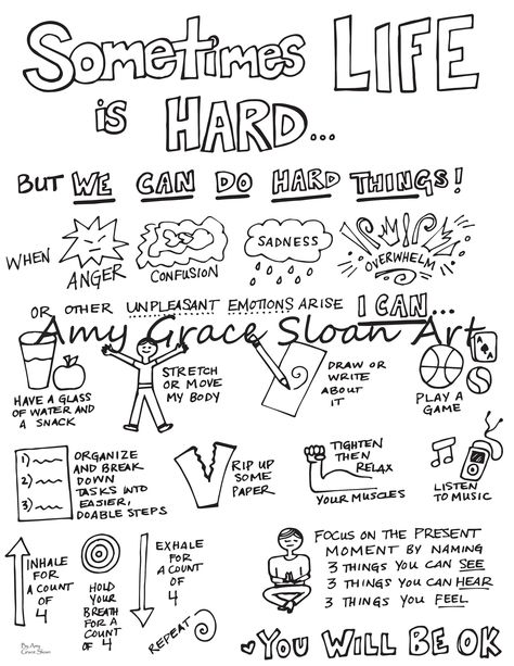 Sometimes life is hard, but we can all do hard things and this helpful coloring page full of coping strategies helps remind us of that. Calm down and gain valuable skills while coloring.  Instant digital download pdf. Great for a tween's or teen's bedroom, classroom, or as an activity for anyone who needs a break. Perfect for all ages! Coping Skills For Teenagers Activities, Coping Strategies For Teens, Coping Skills Activity For Teens, Coping Activities, Coping Strategies For Kids, Coping Skills Activities, Counseling Techniques, Social Emotional Activities, Do Hard Things