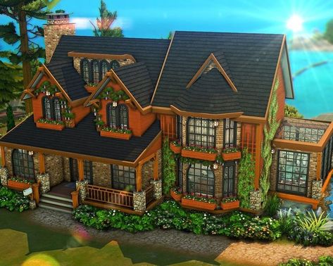 Sims 4 House Inspiration, Cozy Chalet, Cottage Mansion, Sims4 House, Sims 4 Cottage, Sims 4 Houses Layout, Lotes The Sims 4, Sims Inspiration, Sims 4 Family