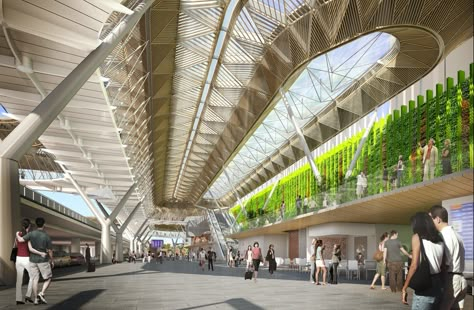 Gallery of New Vision for Frankfurt Airport’s Terminal 1 Forecourt / Grimshaw Architects - 5 Grimshaw Architects, Terminal Bus, Transport Hub, Architectural Concepts, Architecture Drawing Presentation, Train Station Architecture, Architectural Renderings, Frankfurt Airport, Airport Design