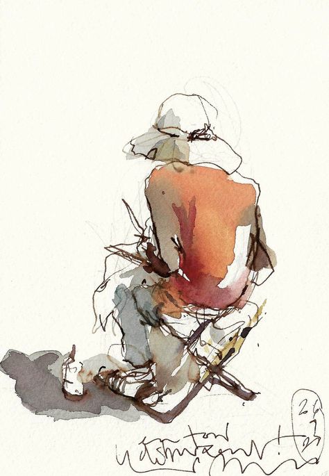 Watercolor Of People, Watercolor Art Ideas Creativity, Ink And Wash Watercolors, Watercolors Sketches, Watercolor And Pen Art, Watercolor Figures, Figure Artwork, Watercolour Sketches, Watercolor People