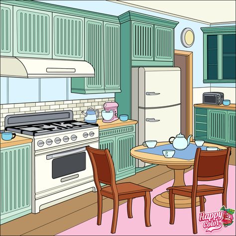 Kitchen Animation, Kitchen Background, Paper Doll Template, Kitchen Images, Perspective Art, Interior Illustration, Landscape Art Painting, Figure Drawing Reference, Architecture Illustration