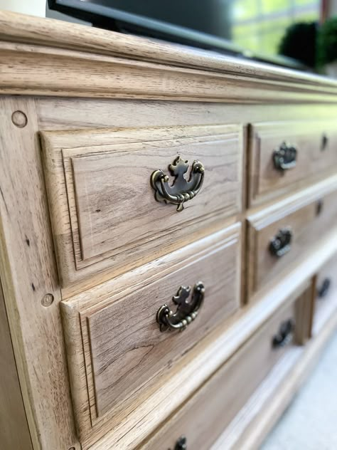 How to Strip and Bleach Wood Furniture - Our Southern Home Strip And Bleach Wood Furniture, Limed Oak Furniture, Stripping Pine Furniture, Stripping Cherry Wood Furniture, Lime Wax Furniture, How To Tan Wash Furniture, Furniture Bleach, How To Bleach Wood Furniture, Liming Wax On Oak Cabinets