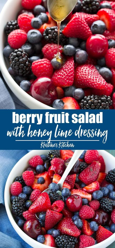 Berry Dressing, Easy Fruit Salad, Lime Salad, Pizza Fruit, Berry Fruit Salad, Easy Fruit Salad Recipes, Honey Lime Dressing, Best Fruit Salad, Dressing For Fruit Salad