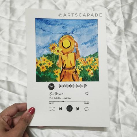 Moitreyee | Art on Instagram: “Customized SPOTIFY ARTWORK, inspired by @pastelpalettebytanya Sunflower 🌻- one of my favourites and most listened song of 2020! Comment…” Drawing Spotify Songs, Spotify Song Drawing, Spotify Drawing, Spotify Art, Spotify Lyrics With Drawing, Spotify Artwork, Spotify Song Playing Drawing, Song Art, Spotify Song Glass Art