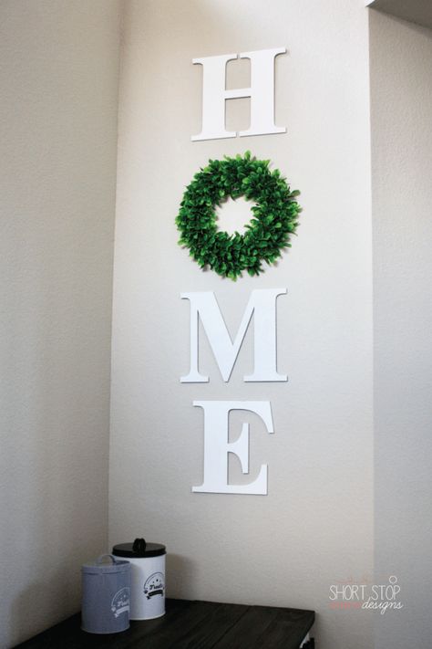 Home Sign With Wreath, Wood Signs For Home, Weathered White, Wood Home, Home Sign, Letter Wall, Farmhouse Style House, Wood Letters, Laser Cut Wood