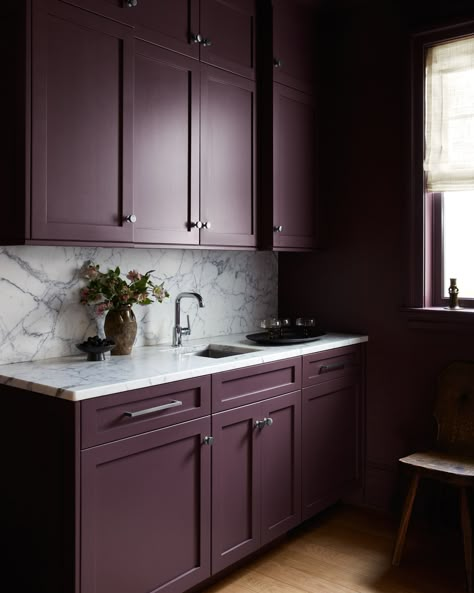 Fairview — Far Studio Purple Kitchen Cabinets, Plum Bathroom, Violet Kitchen, Plum Kitchen, Purple Cabinets, Pink Cabinets, Purple Kitchen, Butlers Pantry, Purple Rooms