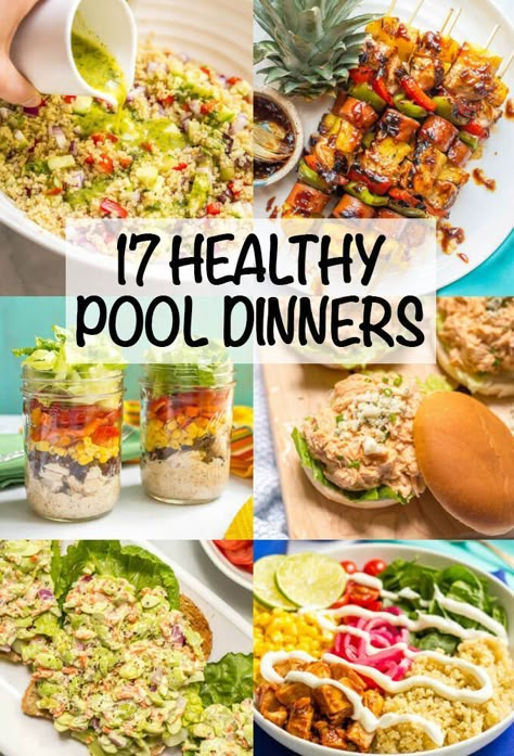 Check out these 17 ideas for healthy pool dinners (or lunches) that are easy and portable and perfect for summer evenings! Everything from pasta salads to sliders to sandwiches and wraps to snack boards, plus tons of recipes to try. Sandwiches And Wraps, Snack Boards, Healthy Summer Dinner Recipes, Picnic Dinner, Easy Summer Dinners, Diner Recept, Healthy Summer Dinners, Summer Recipes Dinner, Easy Summer Meals