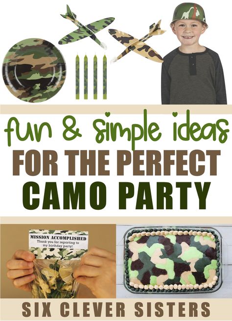 Army Camo Birthday Party Ideas - Six Clever Sisters Camo Birthday Party Ideas, Camo Party Ideas, Call Of Duty Birthday Party, Camouflage Birthday Party, Army Themed Birthday, Soldier Party, Army Birthday Party, Camo Birthday Party, Hunting Birthday Party