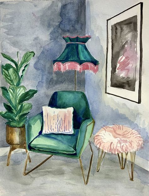 Candle Art Painting, Interior Sketching, Houseplant Art, Interior Sketches, Drawing Furniture, Furniture Sketch, Furniture Design Sketches, Interior Architecture Drawing, Art Sketches Doodles