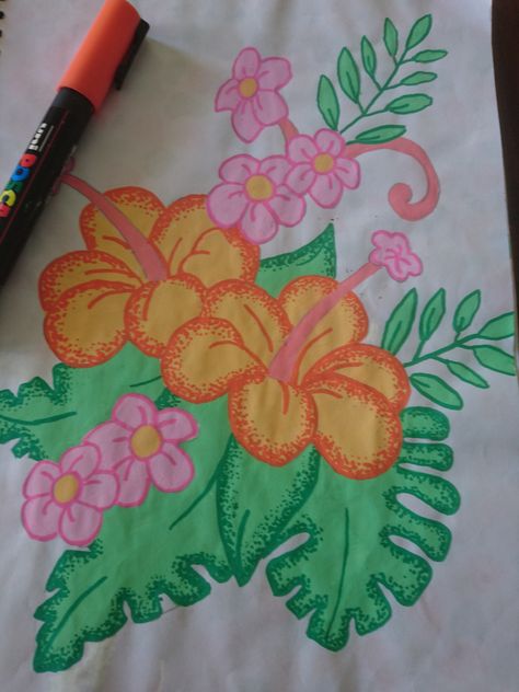 Flower Posca Art, Paint Pen Flower Art, Cute Posca Drawings, Posca Pen Drawing Ideas, Flowers Marker Drawing, Felt Tip Pen Art Drawings Easy, Posca Pen Flowers, Posca Marker Drawings, Acrylic Marker Art Ideas Easy