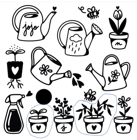 Flower Watering Can Tattoo, Small Watering Can Tattoo, Watering Can Drawing Simple, Watering Can Tattoo Ideas, Watering Can Doodle, Witchy Doodles Simple, Simple Hippie Tattoos, Watering Can Tattoo, Watering Can Drawing