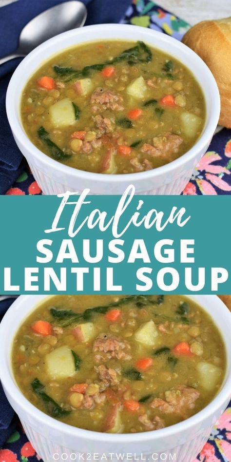 Lentil Soup Recipe With Sausage, Italian Sausage And Lentils, Things To Make With Lentils, Sausage Lentil Soup Instant Pot, Italian Sausage Lentil Soup Recipe, Lentil And Sausage Soup Recipe, Lentle Soup Recipes Crock Pot, Silver Palette Cookbook Recipes, Lentil And Sausage Recipes