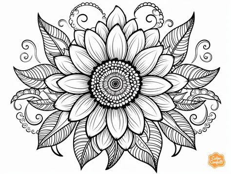 illustration of Sunflower-inspired coloring sheet Sun Flower Coloring Pages, Coloring Pages Sunflowers, Black And White Sunflower Drawing, Sunflower Drawing Black And White, Sunflower Illustration Black And White, Sunflower Coloring Pages, Sunflower Fields, Flower Coloring Pages, Coloring Sheets