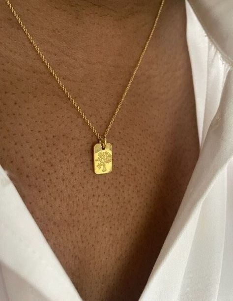 Gold Necklace With Square Pendant, Gold Rectangle Necklace, Dainty Bar Necklace, September Birthstone Necklace, Gold Tree Of Life, Compass Jewelry, Gold Crystal Necklace, North Star Necklace, Rectangle Necklace