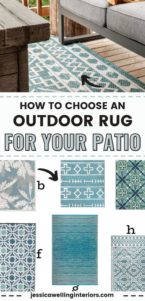 How to Choose The Best Outdoor Rug For Your Deck. Let’s talk about the reasons to use indoor/outdoor rugs and how to find the right one for your deck, porch, or patio. Outdoor Rug Inspiration, Best Outdoor Rug, Screened Deck Decorating Ideas, Patios With Rugs, Patio Rug Placement, Outdoor Dining Rug, Patio Carpet Ideas, Patio Rug Size Guide, Outdoor Carpet On Deck