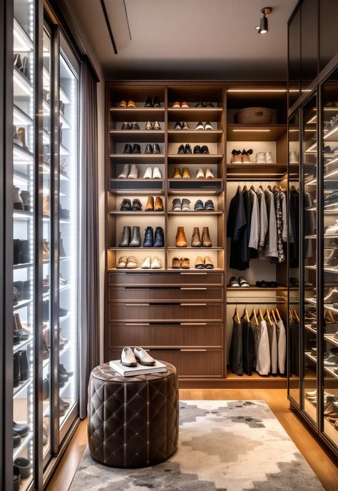 Walk in Closet Ideas Shoe And Purse Closet, Walking In Closet, Creative Shoe Storage, Master Walk In Closet, Rotating Shelves, Boutique Style Closet, Walk In Closet Inspiration, Walk In Closet Ideas, Transitional Closet