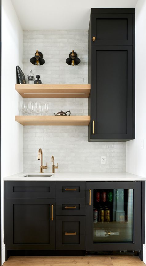 The Lexi - Transitional - Home Bar - Toronto - by Bankside Design Studio | Houzz Basement Dry Bar Ideas, Small Wet Bar Ideas, Wet Bar Backsplash, Small Wet Bar, Bar In Living Room, Modern Home Bar Designs, Reno Tips, Bar Backsplash, Wet Bar Basement