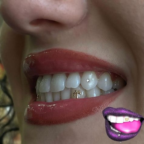 Tooth Gems On Canines, Canine Tooth Gem, Small Tooth Gem, Teeth Gens, Canine Tooth, Tooth Gems, Piercing Inspo, Accessory Inspo, Tooth Gem