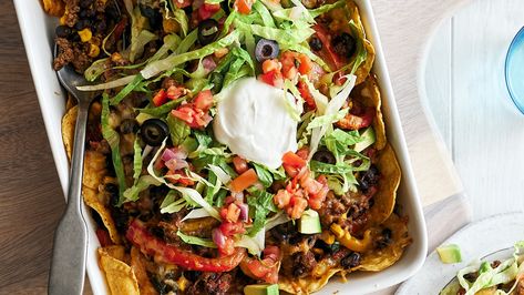 Heartland Cooking Healthy Taco Bake, Heartland Cooking, Chips Spicy, Command Cooking, Latin Countries, Fiesta Night, Mexican Entrees, Healthy Taco, Bake Healthy