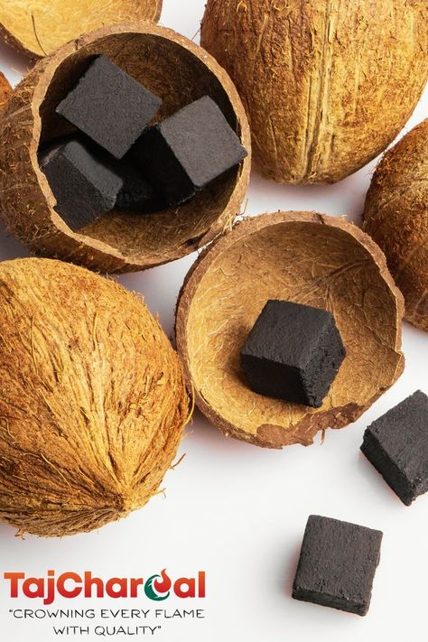 Coconut briquette on top of coconut shell Coconut Charcoal, Charcoal Briquettes, The Last Five Years, Last Five Years, Bbq Grill, Premium Quality, Coconut, Indonesia