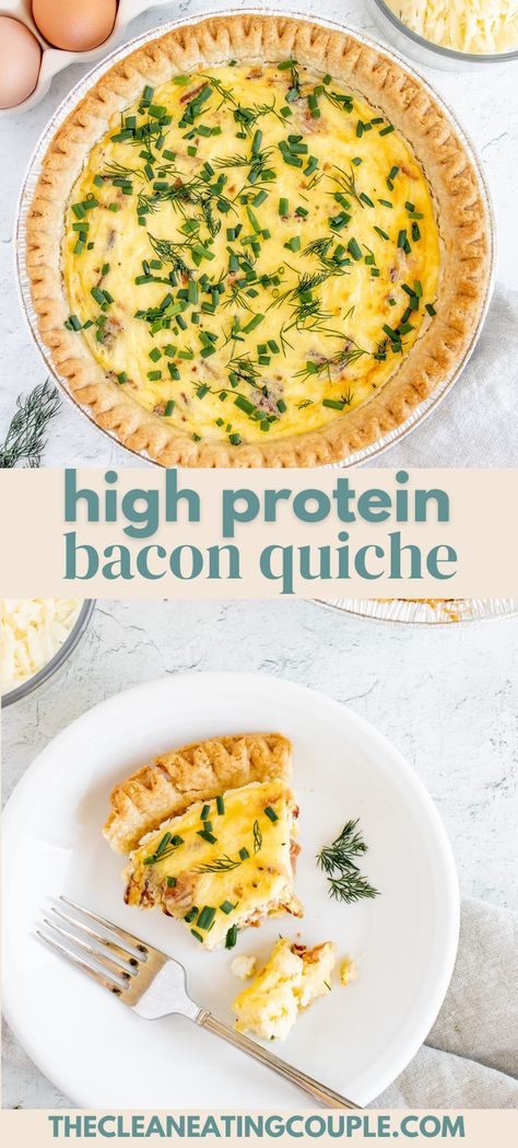 High Protein Bacon Quiche is so simple to make. Made with only 10 ingredients, it's filling and you can easily add spinach or make it crustless. It's perfect for brunch or meal prepping. Protein Quiche Recipes, High Protein Quiche Recipes, High Protein Quiche, Protein Quiche, Bacon Quiche Recipe, Bacon Spinach Quiche, Couple Recipes, Bacon And Cheese Quiche, Recipes High Protein