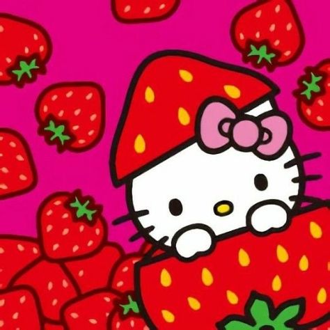 Strawberry Keyboard, Hello Kitty Painting, Hello Kitty Strawberry, Kitty Painting, Kitty Pictures, Fyp Aesthetic, Hello Kitty Themes, Fukuoka Japan, Hello Kitty Aesthetic