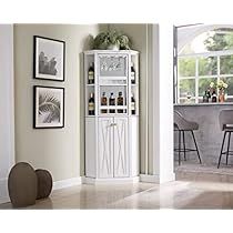 Home Corner Bar, White Bar Cabinet, Cabinet With Wine Rack, Corner Bar Cabinet, Liquor Shelf, Home Bar Cabinet, Home Corner, Corner Bar, Modern Home Bar