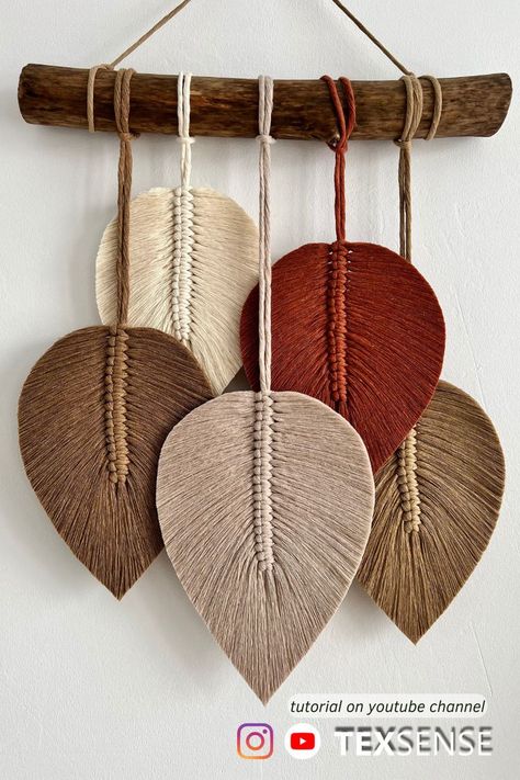 Large Leaf Macrame Wall Hanging, How To Make Macrame Leaves Stiff, Macrame Leaf Hanging, Feather Macrame Wall Hangings Diy, Macrame Fall Leaves, Diy Leaf Macrame, How To Make Yarn Leaves, Macrame Leaves Wall Hanging Tutorial, Macrame Leaf Wall Hanging Diy