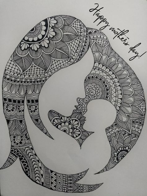 Mother and child mandala art Mandala Art For Mother's Day, Pregnant Women Mandala Art, Mother's Day Card Draw, Mother Day Sketch Ideas, Mother's Day Sketches Ideas, Mother Daughter Mandala Art, Mother Day Sketch, Mom Mandala Art, Mother's Day Mandala Art