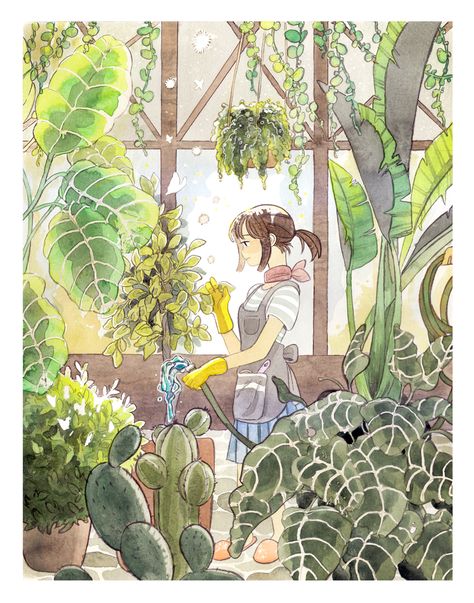 Greenhouse | Parakid Bel Art, Garden Illustration, Garden Drawing, Art Mignon, Plant Drawing, Art Et Illustration, Arte Fantasy, Plant Illustration, Dreamy Art