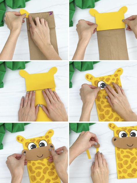 Here's Your Paper Bag Giraffe Template Giraffe Crafts For Preschool, Paper Bag Giraffe, Giraffe Crafts For Kids, Giraffe Template, Giraffe Puppet, Giraffe Crafts, Puppet Craft, Tissue Paper Art, Paper Bag Crafts