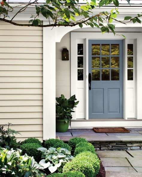 Grey Front Door, Tan House, Pink Front Door, Blue Front Door, Black Shutters, Black Front Doors, Neutral Paint Color, Neutral Paint Colors, Highland Homes