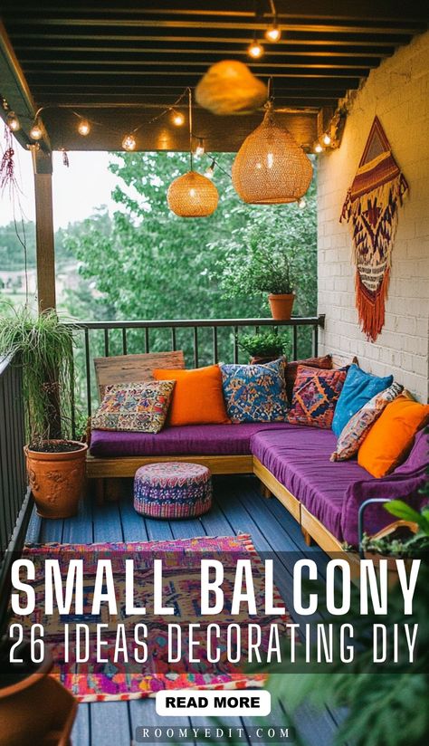 Transform your small balcony into a warm and inviting escape with colorful cushions, woven lanterns, and ambient lighting. Add a low-seating nook and lush greenery for a chic, relaxing vibe! ✨ Explore more on our website. Seating Nook, Colorful Cushions, Low Seating, Small Balcony Ideas, Colourful Cushions, Decorating Diy, Balcony Ideas, Small Balcony, Lush Greenery