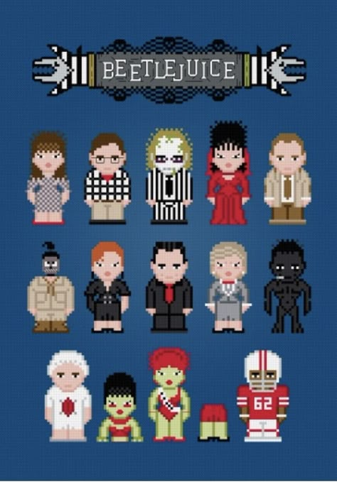 Melty Bead Patterns, Perler Ideas, Beetle Juice, Halloween Cross Stitches, Diy Perler Beads, Iron Beads, Cross Stitch Funny, Pixel Pattern, Perler Patterns