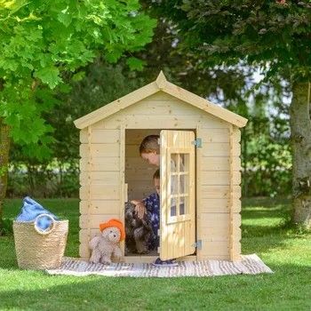 Kids House Playhouses, Kids Wooden Playhouse, Wooden Front Door, Garden Playhouse, Whimsical Cottage, Wendy House, Blue Roof, Wooden Playset, Barn Style Doors