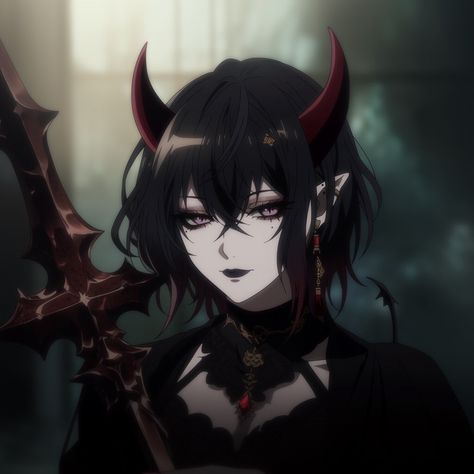 Demon Girl Pfp, Demon Girl Aesthetic, Goth Anime Woman, Anime Demon Woman, Ps5 Pfp, Pf Anime, Anime Goth, Fantasy Demon, Anime Maid