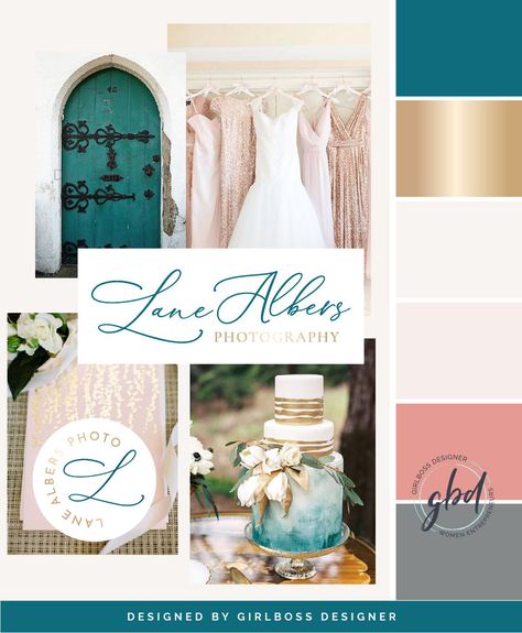 Blush And Teal Wedding, Teal Color Palette Branding, Teal And Blush Pink Wedding, Blush Teal Gold Color Palette, Pink And Turquoise Branding, Blue And Pink Branding Color Palette, Teal Branding, Wedding Photographer Branding, Blush Wedding Colors