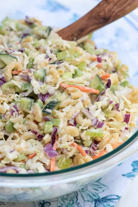 Macaroni Coleslaw Recipe | Valerie's Kitchen Macaroni Coleslaw Salad, Macaroni Coleslaw, Salad Dressing Recipes Vinaigrette, Classic Macaroni Salad, Coleslaw Recipe Easy, Coleslaw Salad, Best Macaroni Salad, Recipes Salads, Mac Salad