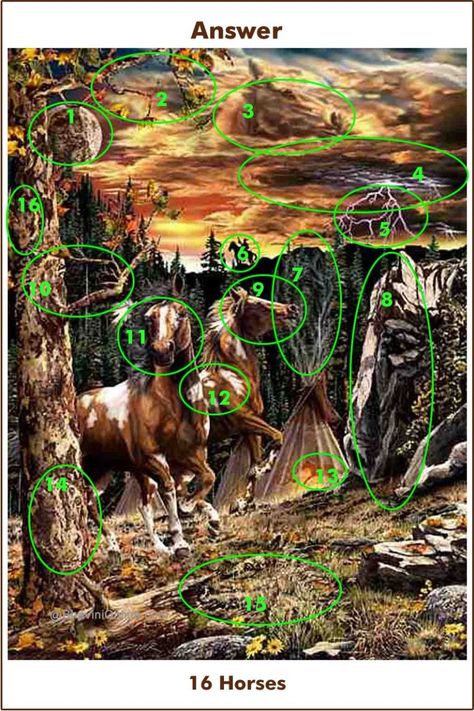 Picture Riddle: Count The Number of Horses in The Image | BhaviniOnline.com Optical Illusion Paintings, Optical Illusions Pictures, Colorful Skull Art, Hidden Picture Puzzles, Funny Puzzles, Illusion Paintings, Illusion Pictures, Hidden Art, Hidden Images