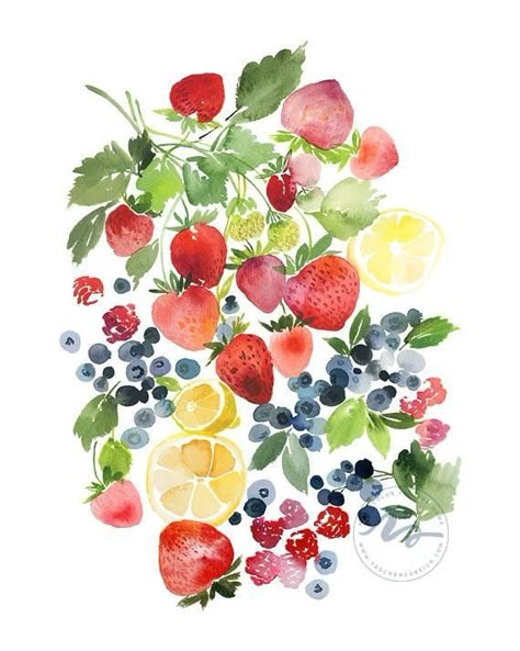 Jam Watercolor, Fruits Pics, Berries Illustration, Berry Jam, Watercolor Food, Watercolor Fruit, Watercolour Inspiration, Fruit Illustration, Watercolor Art Lessons