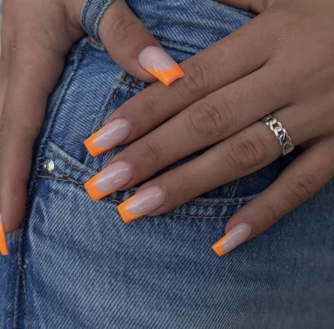 Summer Vibe Nails 2023, Neon Yellow And Purple Nails, Neon Orange And Blue Nails, Ombre Nails French, French Ombre Nails, Red Orange Nails, Bright Orange Nails, Summer Nails Neon, Neon Orange Nails