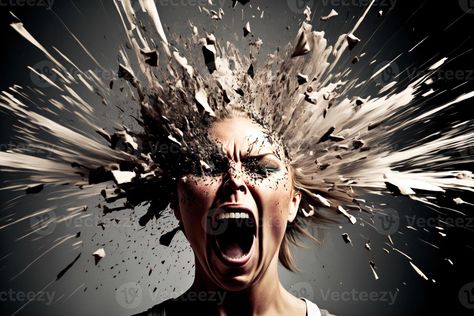 Head explosion. Headache, aggression, negative emotions concept. Losing control. Problems with mental health. Anger. Generative AI. Vent Artwork Anger, Head Explosion, Exploding Head, Anger Art, Losing Control, Dealing With Anger, Lose Control, Anger Issues, Art Idea