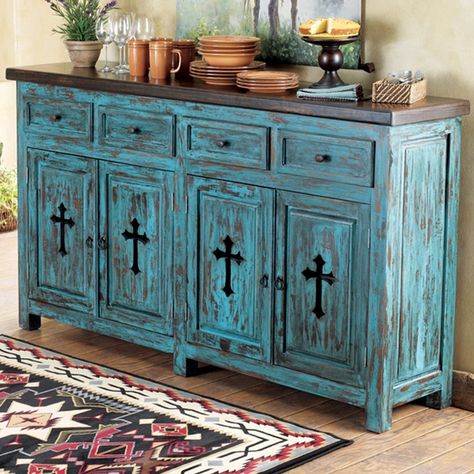 Santa Fe Cross Buffet Southwestern Furniture, Rustic Buffet, Western Furniture, Rustic Dining Room, Western Homes, Western Home Decor, Western Decor, Buffet Table, Redo Furniture