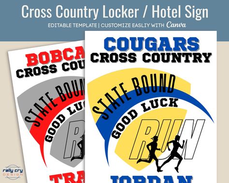 Cross Country State Posters, Locker Room Decor, Locker Room Decorations, Xc Running, Locker Signs, Spirit Signs, Hotel Sign, State Posters, Locker Decorations