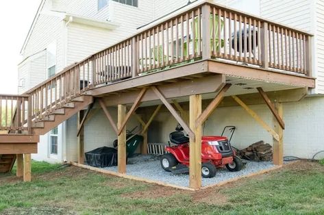 Creating Storage Under a Raised Deck Storage Under Deck, Under Deck Landscaping, Raised Decking, Under Deck Roofing, Under Deck Ideas, Under Deck Storage, Patio Under Decks, Deck Enclosures, Deck Redo